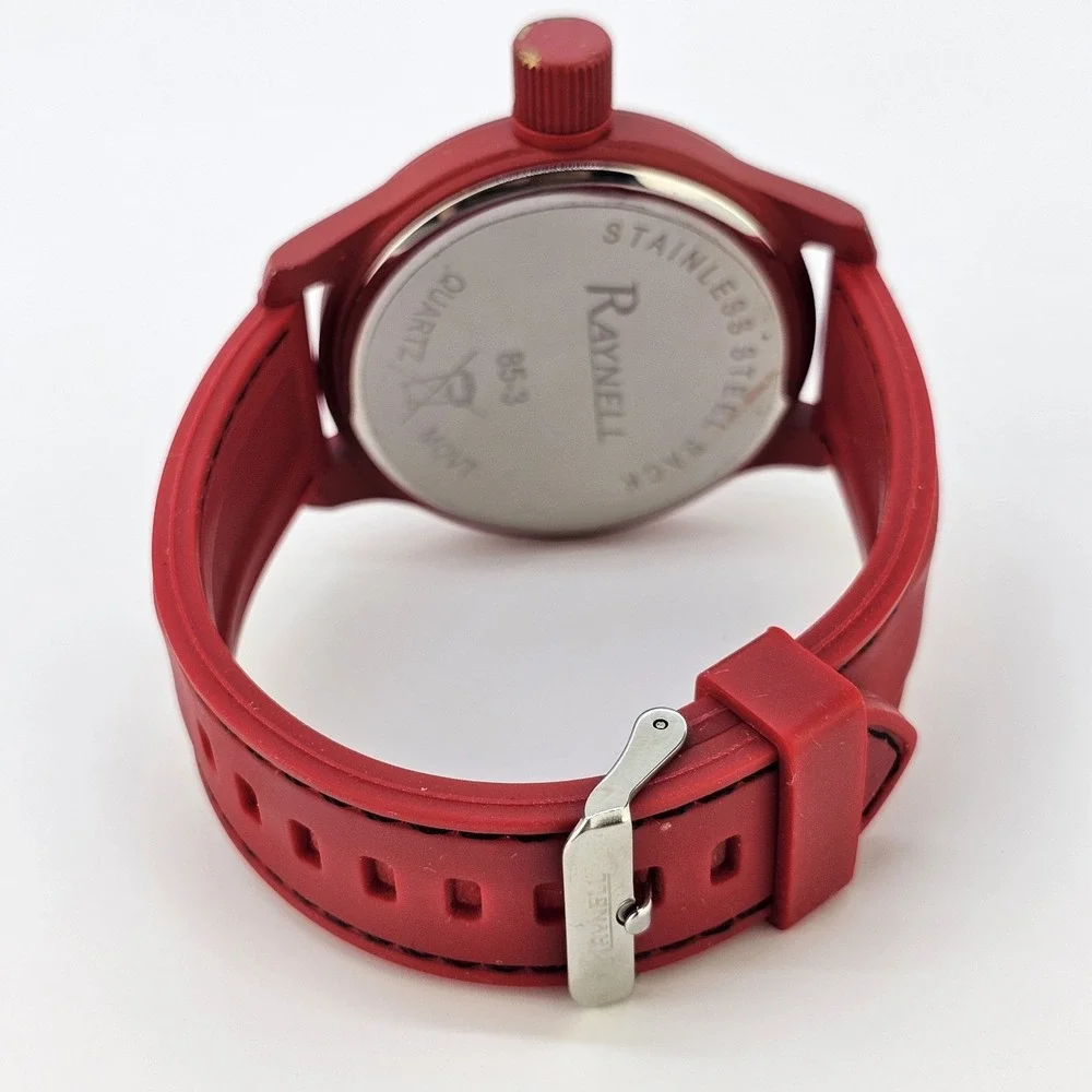 Raynell Men's Analog Watch 53MM Red Case Dial Red Plastic Bands New Battery